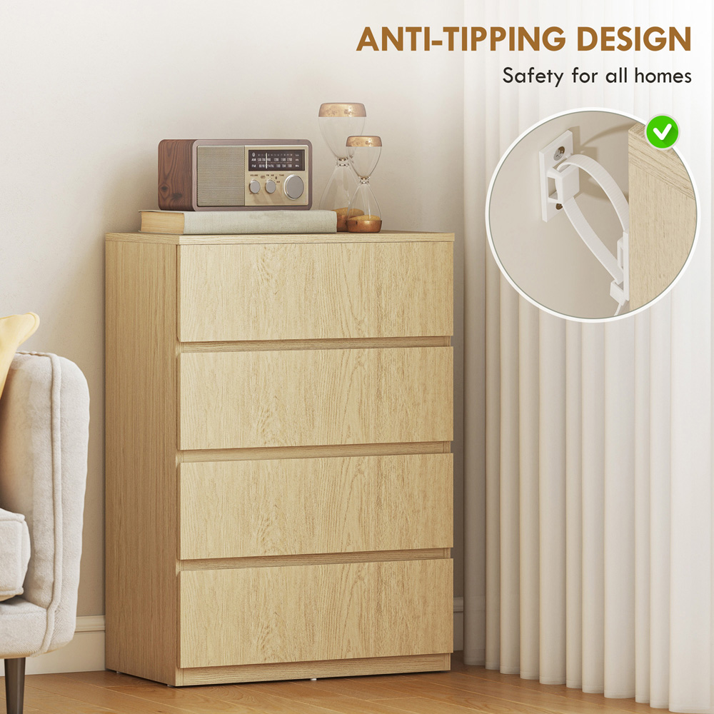 Portland 4 Drawer Natural Bedroom Chest of Drawers Image 4