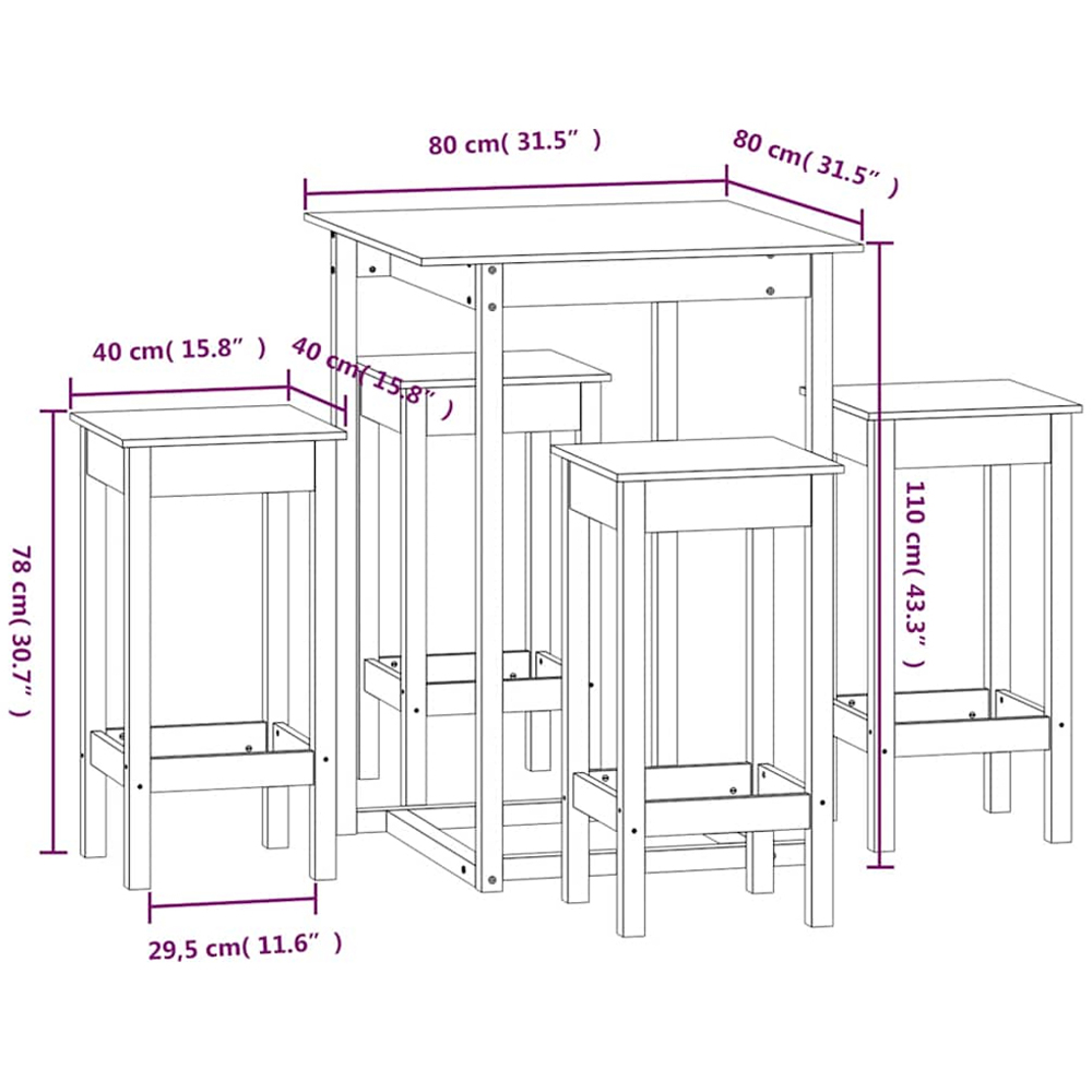 vidaXL 4 Seater Natural Solid Pine Wood Bar Table Set Image 9