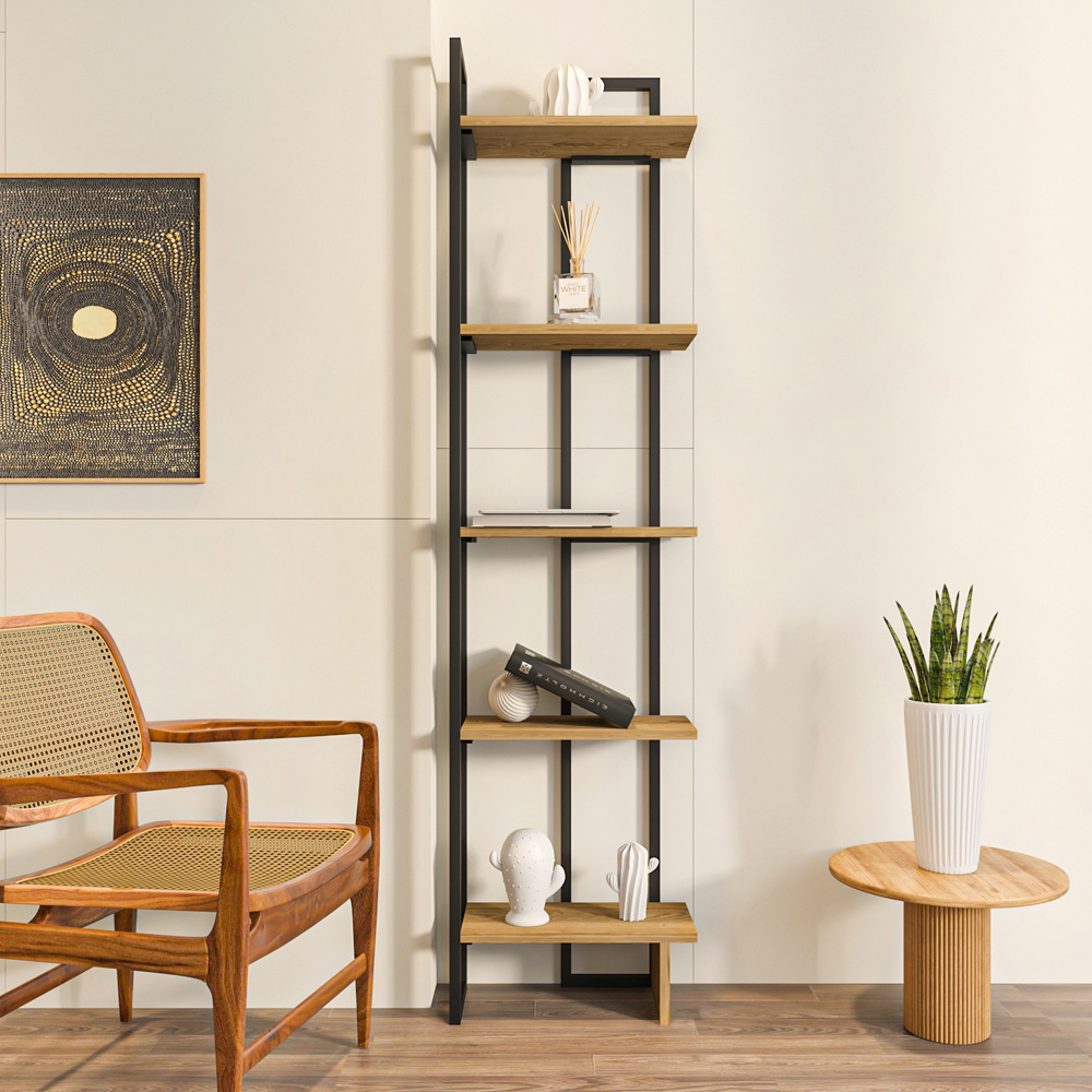 Decorotika Alice 5 Tier Black and Oud Corner Bookshelf Image 4