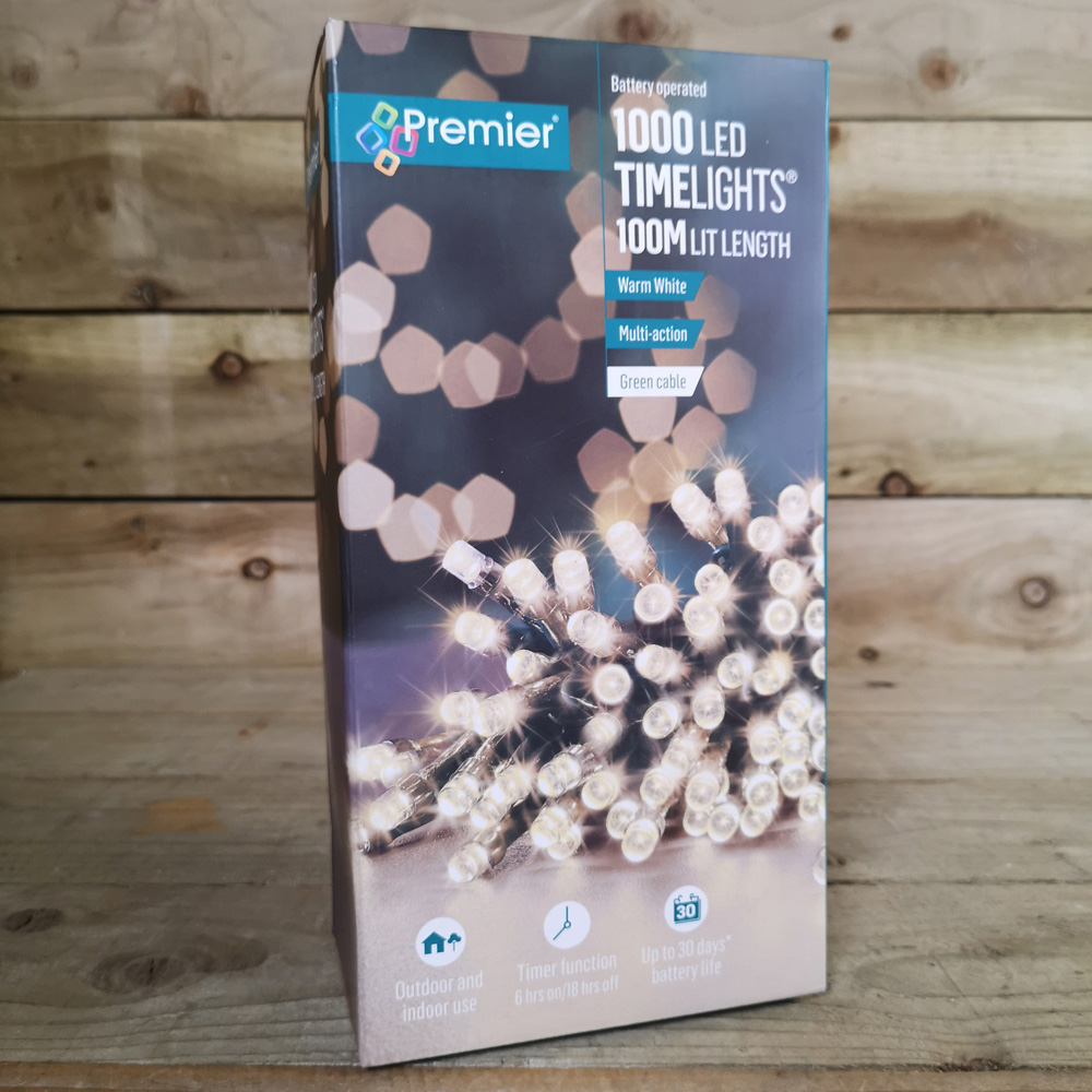 Premier TimeLights 1000 Warm White LED Multi-Function Green Cable String Light 100m Image 7