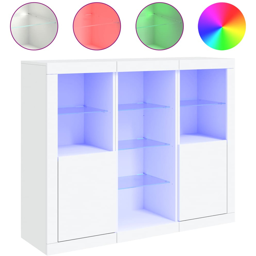 vidaXL 2 Door 8 Shelf White LED Sideboard 3 Piece Image 3