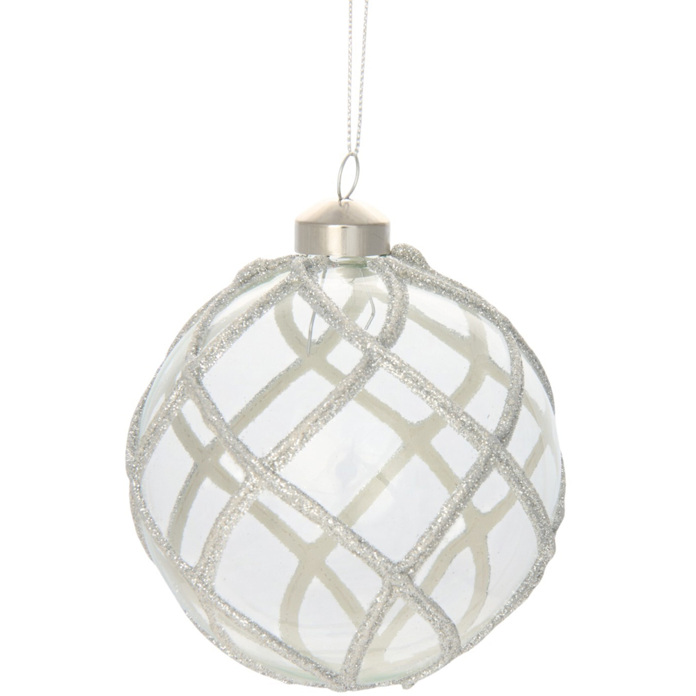 Silver Glitter Wrapped Patterned Bauble Image 1