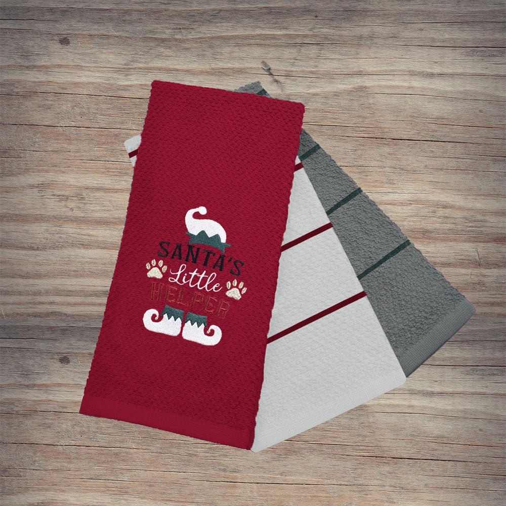 Noel Square Santas Helper Red Tea Towel 3 Pack Image 2