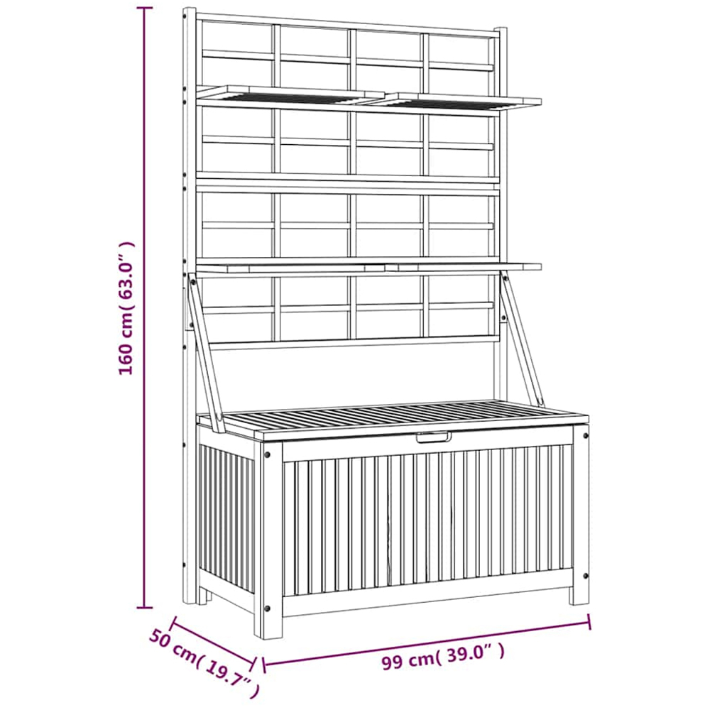 vidaXL 160 x 99 x 50cm Brown Acacia Wood Garden Storage Box with Trellis and Shelves Image 6