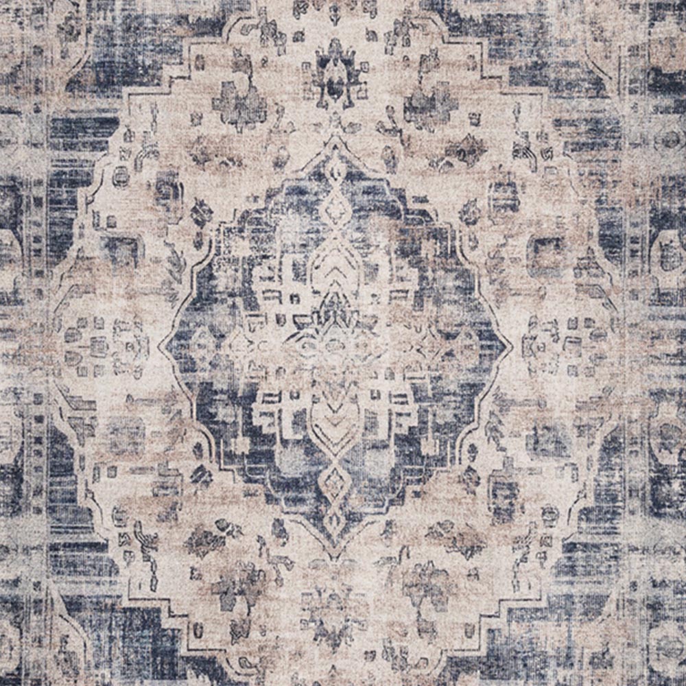Kukoon Distressed Vintage Medallion Beige Blue Washable Rug 80 x 150cm Image 3