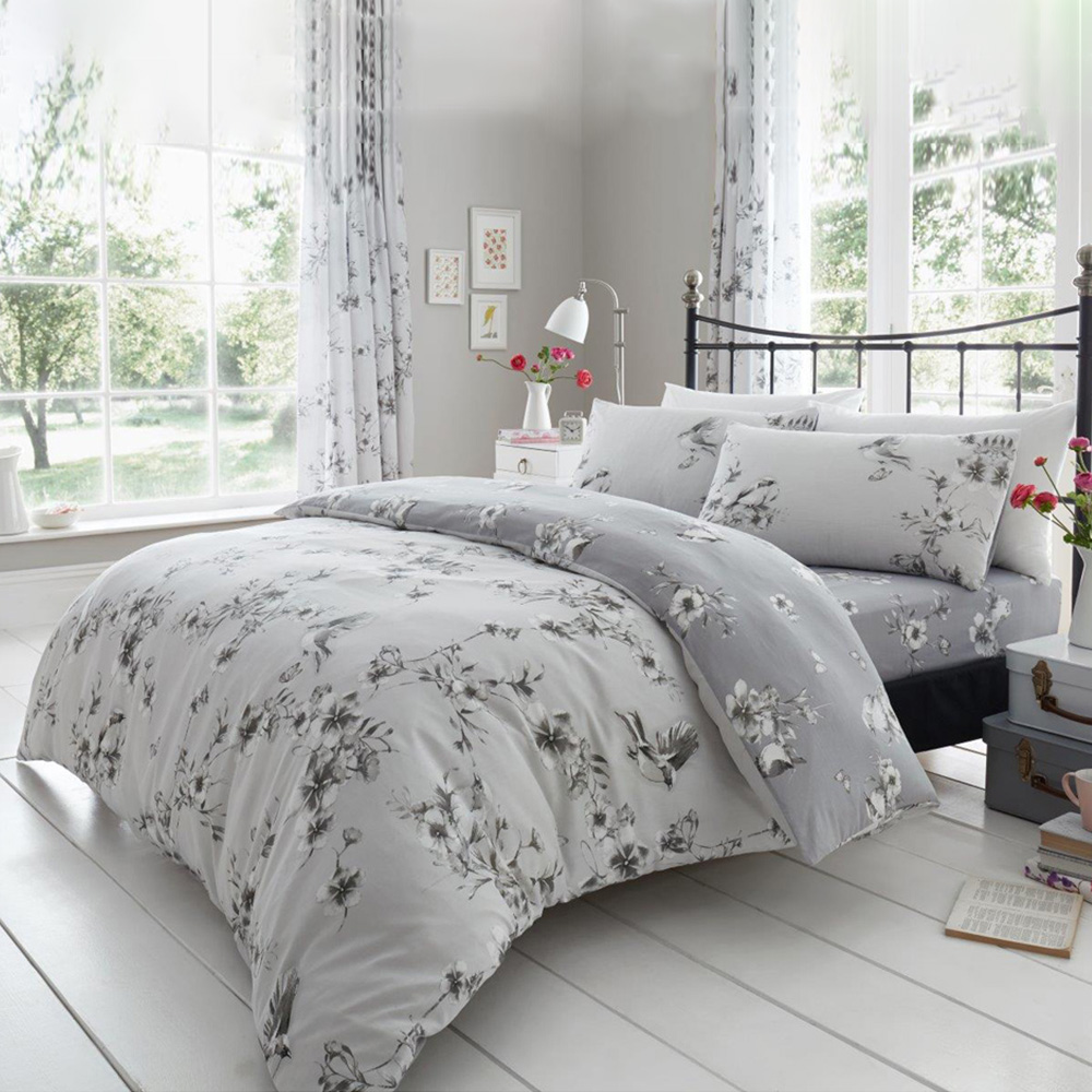 Smart Living Double Bird Blossom Grey Duvet Cover Set Image 1