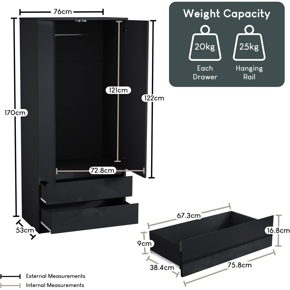 VIDA DESIGNS Glinton 2 Door 2 Drawer Black Wardrobe Image 9