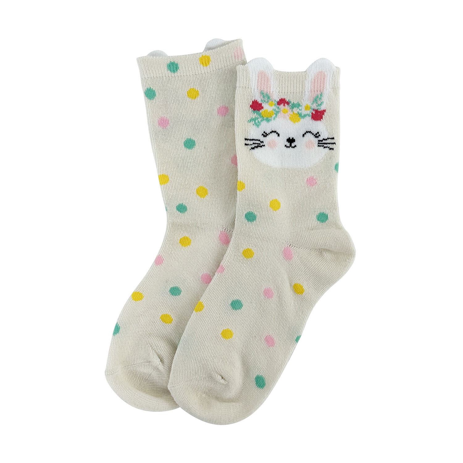 Flower Bunny Socks - Cream Image 1
