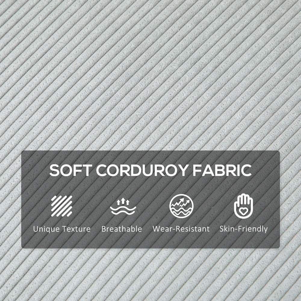 HOMCOM 3 Seater Light Grey Upholstered Corduroy Sofa Image 6