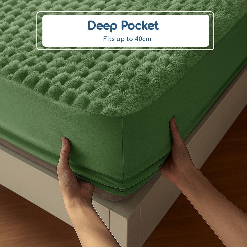 Velosso Super King Size Olive Chunky Popcorn Fitted Sheet Image 3