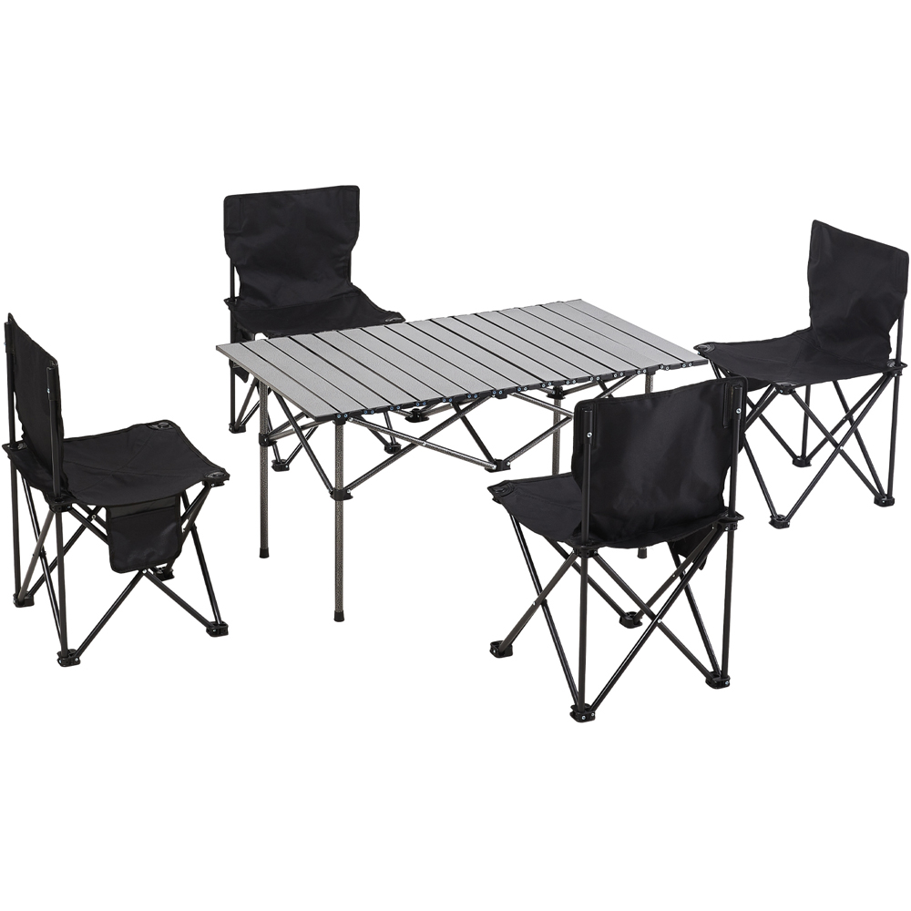 Living and Home 4 Seater Silver Grey Portable Folding Camping Set Image 1