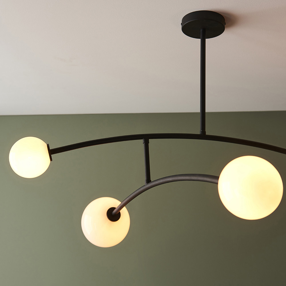 Merano Rovigo Matt Black and Opal Glass 4 Light Ceiling Light Image 3