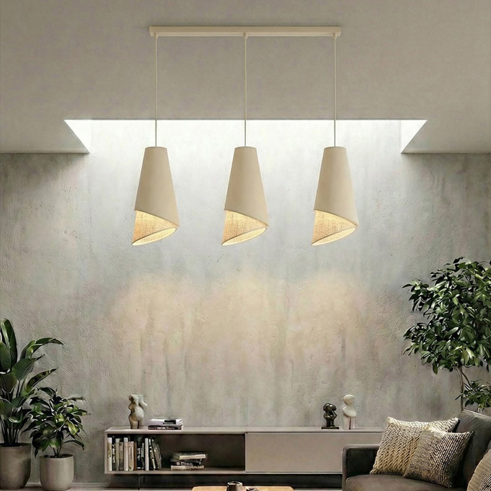 Emibig Moda 3 Light Beige and Rattan E27 Ceiling Pendant Light Image 2