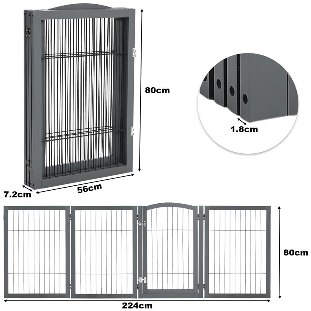 H&O Direct 4 Panel Grey Freestanding Wooden Foldable Pet Playpen Image 4