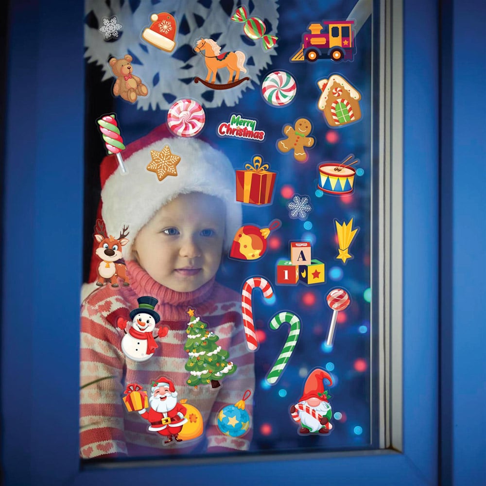 Walplus Merry Christmas Festive Double Sided Reusable Gel Window Sticker 28 Piece Image 2