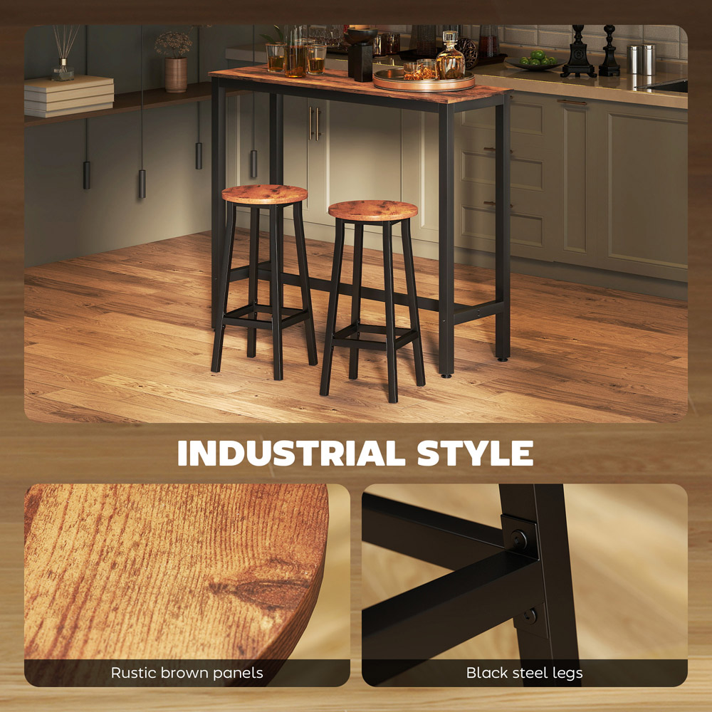 Portland Set of 2 Rustic Brown Breakfast Bar Stool with Footrest Image 7