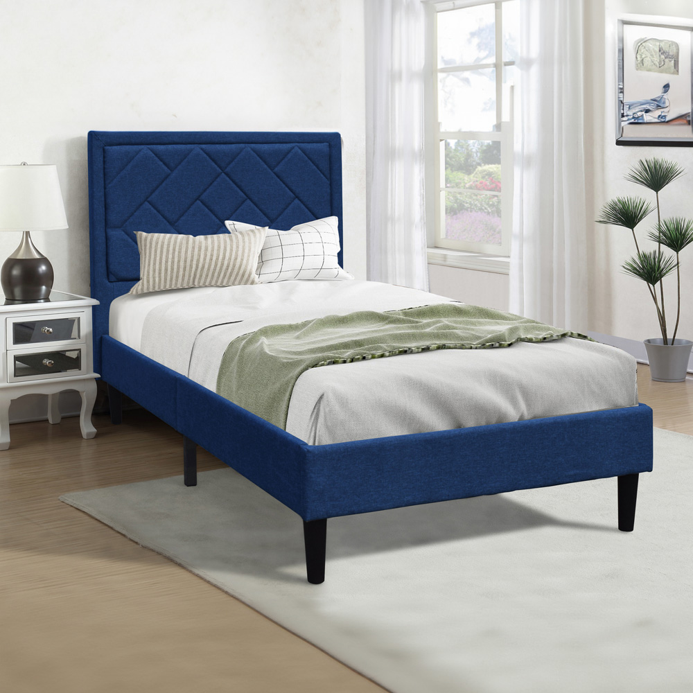 Brooklyn Single Blue Padded Headboard Bed Frame Image 3