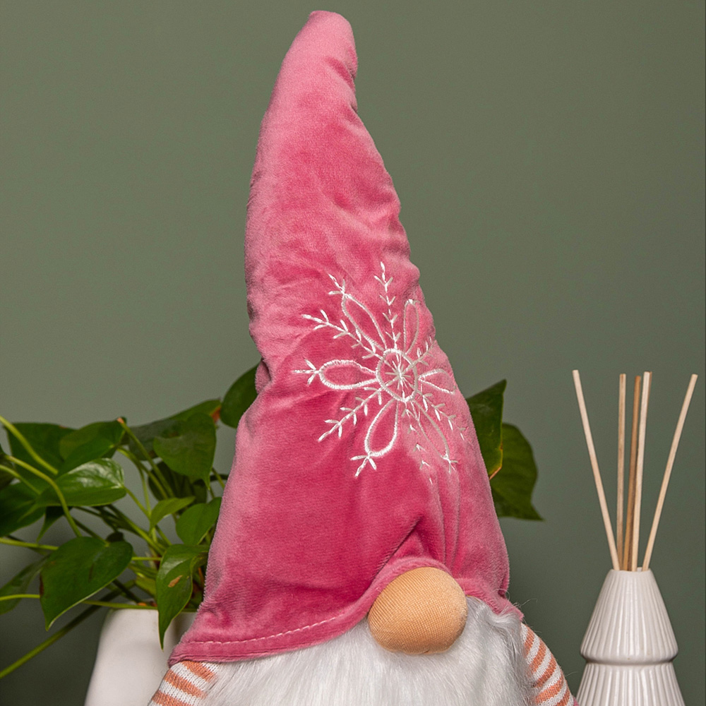 Samuel Alexander Pink and Grey Sitting Gonk Christmas Decoration with Snowflake Hat 71cm Image 3