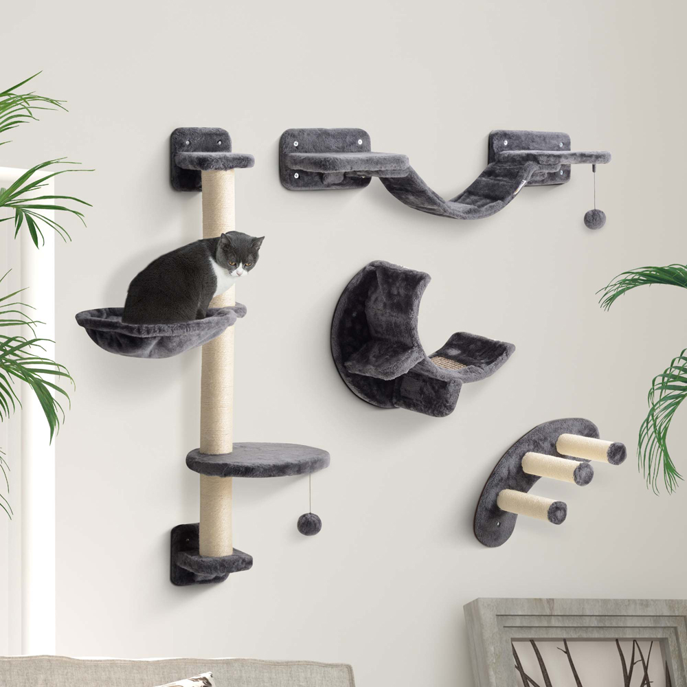 PawHut Dark Grey 4 Piece Cat Wall Furniture Set Image 2
