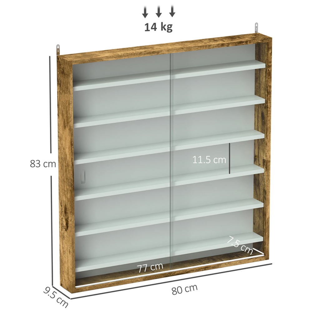 HOMCOM 7 Shelf Rustic Brown Wall Display Cabinet Image 9