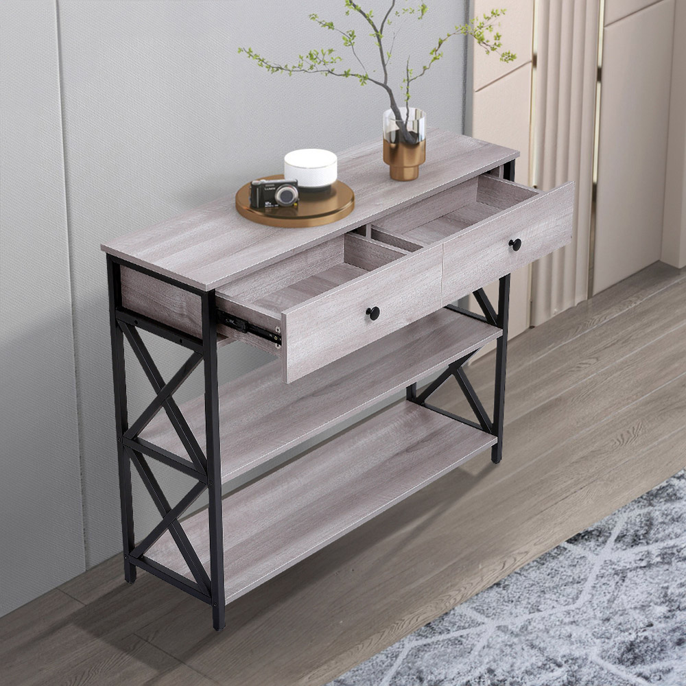 Living and Home 2 Drawer Narrow Wooden Console Table Image 7