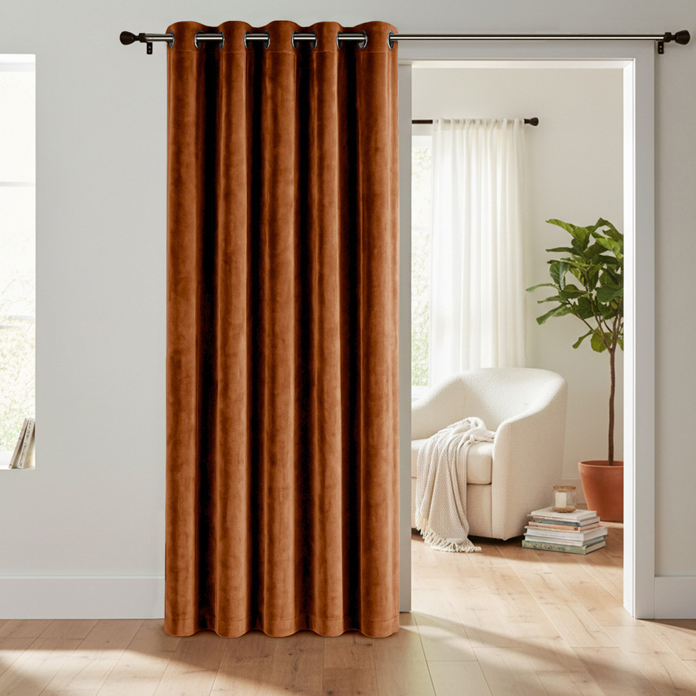 Velosso Milano Orange Matte Velvet Ring Top Door Panel Curtain 117 x 213cm Image 4