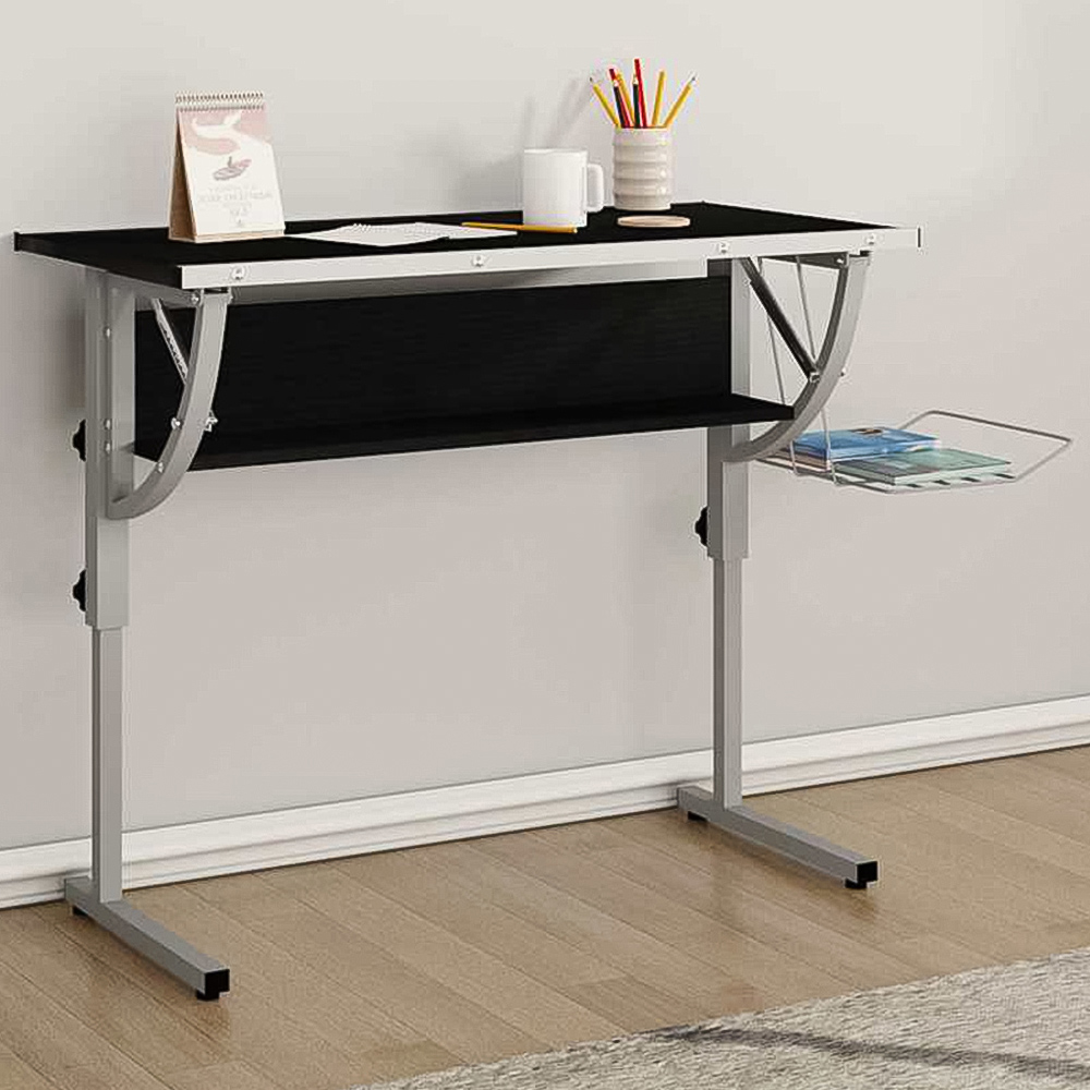 vidaXL Single Shelf Craft Desk with Magazine Rack Black and Grey Image 1