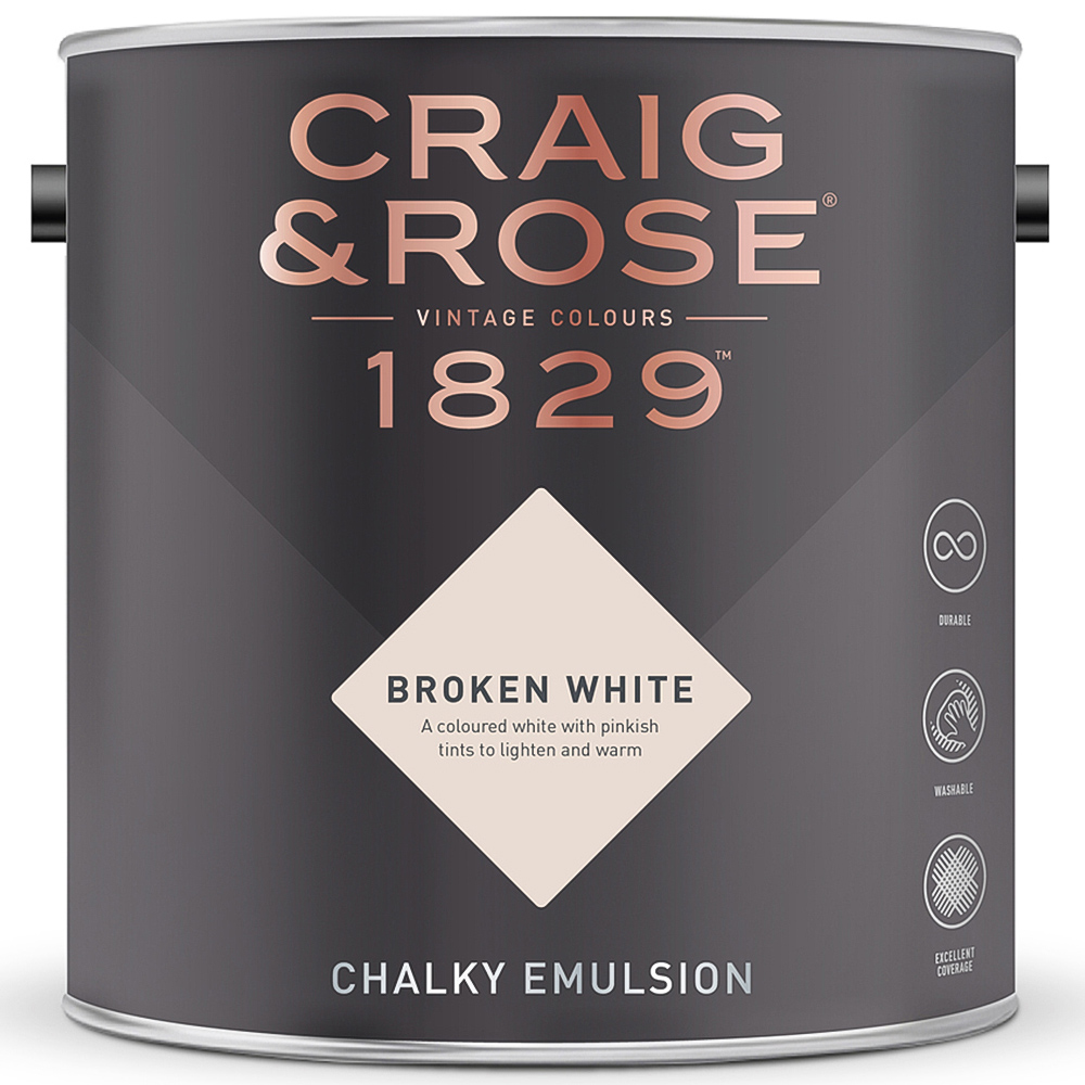 Craig & Rose 1829 Vintage Walls and Ceilings Broken White Chalky Matt Emulsion Paint 2.5L Image 2