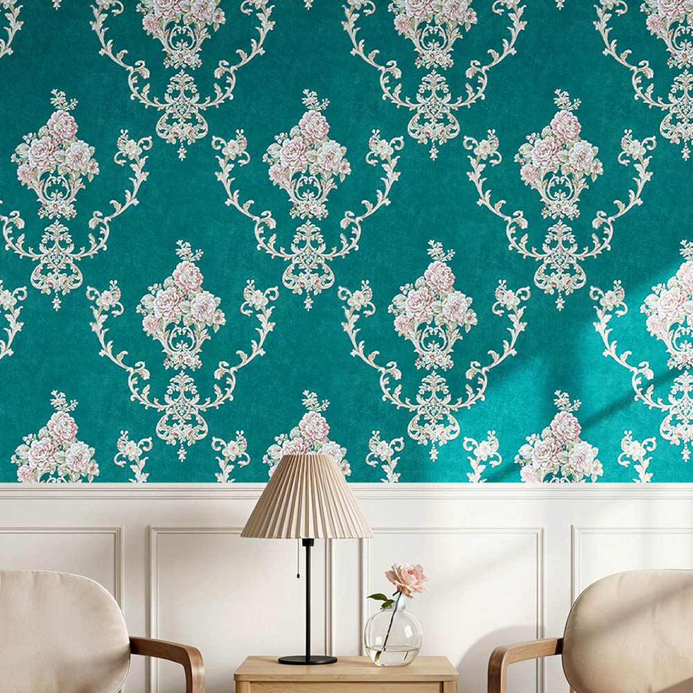 Living and Home Damask Pattern Rectangle 3D Embossed Dark Green Non-Pasted Wallpaper Image 7