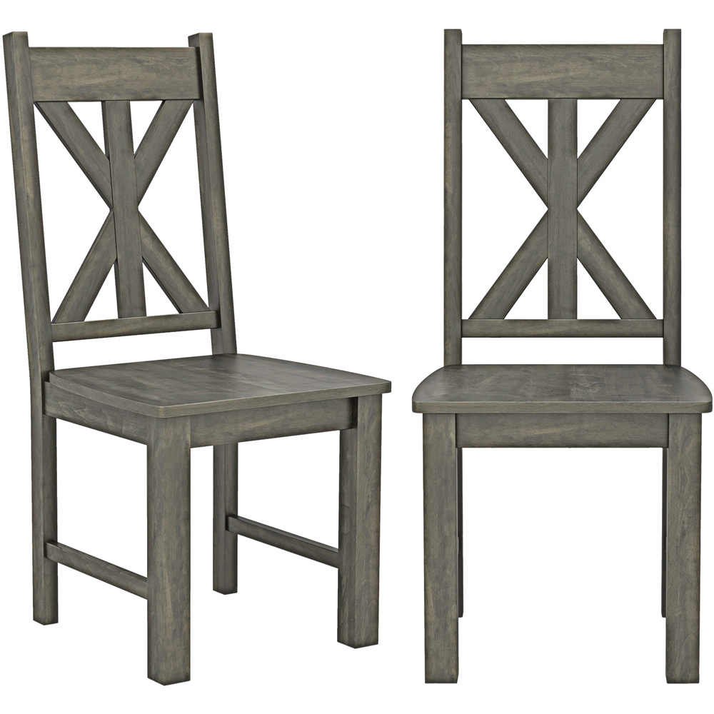 Costway Set of 2 Grey Rubberwood Frame Dining Chairs with Hollowed Backrest Image 2
