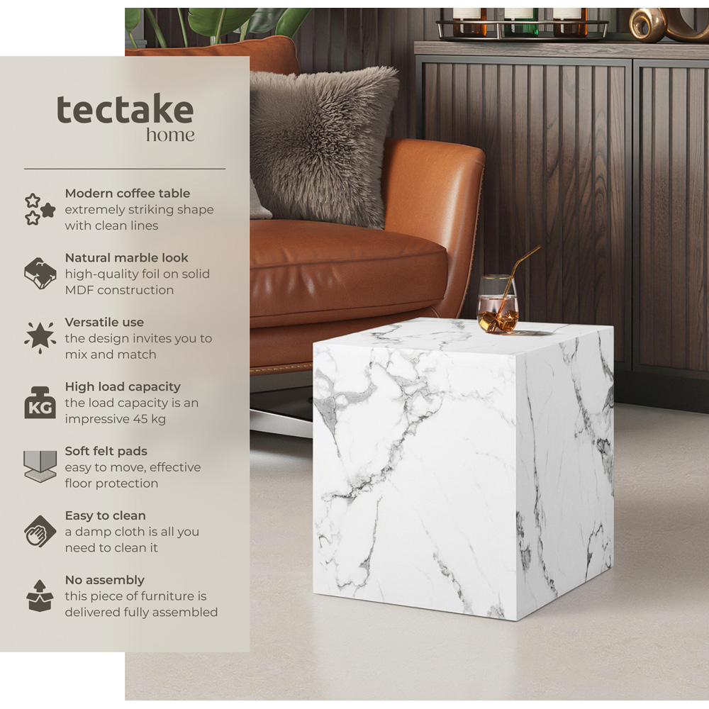 Tectake Lasley White Marble Cube Design Coffee Table Image 2