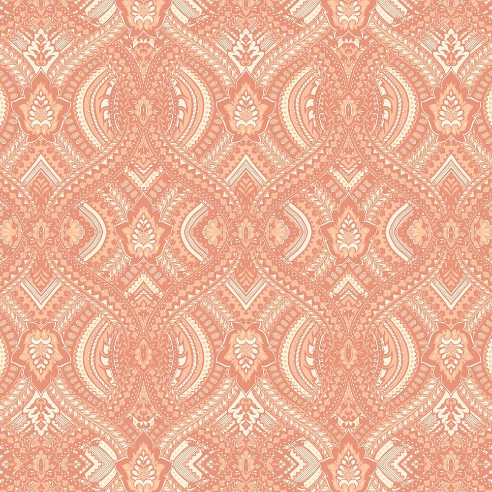 Hoopla Walls Elegance Ogee Damask Orange Wallpaper Image 1