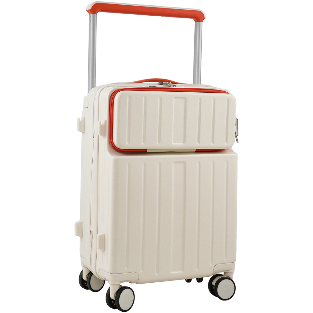 H&O Direct Orange and White ABS Suitcase with Front Opening and Spinner Wheels 20 inch Image 1