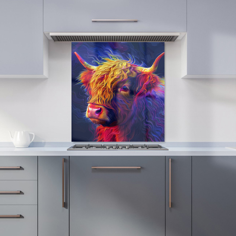 Warren Reed Designer Vibrant Highland Cow Glass Kitchen Splashback 75 x 70cm Image 1