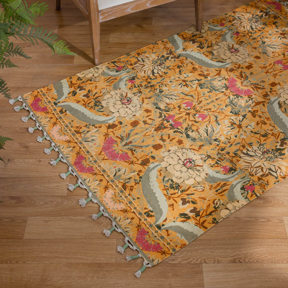 Wylder Nature Yellow Charais Floral Tasselled Indoor Rug 120 x 180cm Image 6