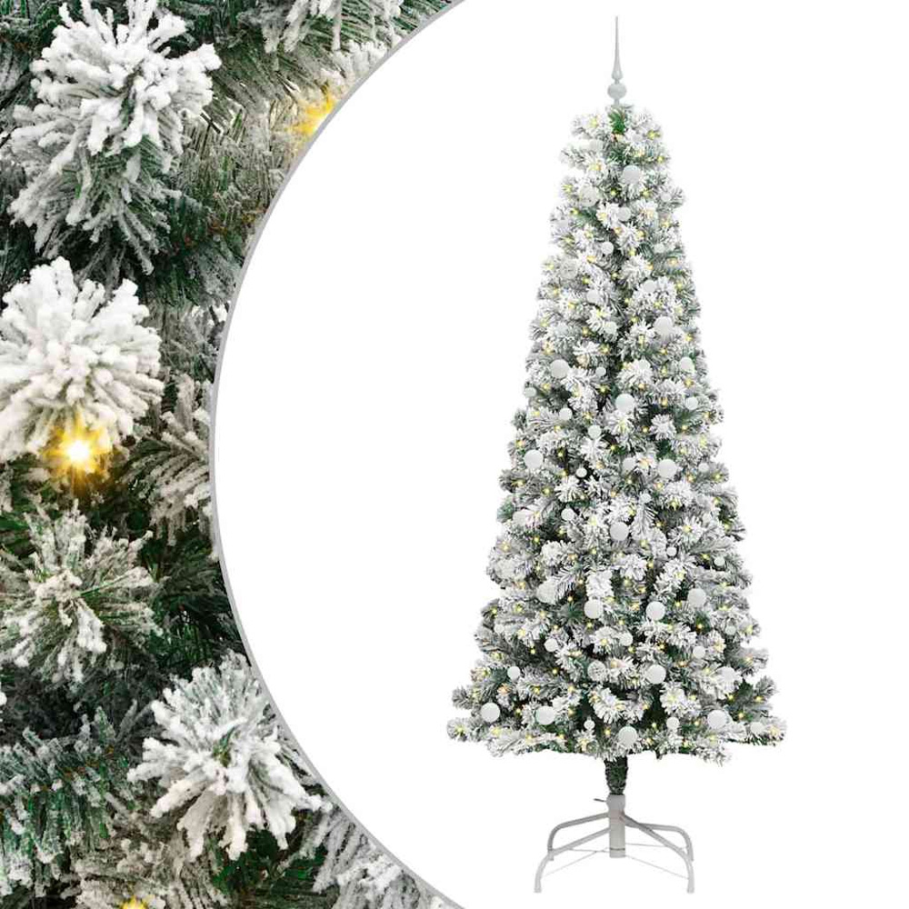 vidaXL Pre-Lit Warm White LED and White Baubles Snow Flocked Artificial Christmas Tree 8ft Image 2