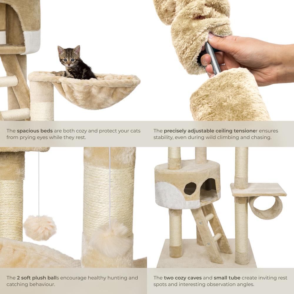 tectake Hansi Beige and White Cat Tree with Scratching Posts 260cm Image 4