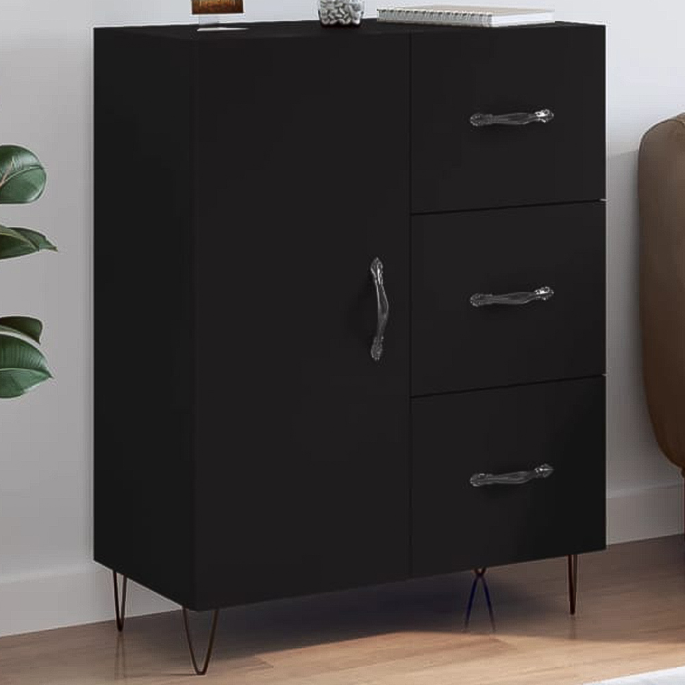 vidaXL Single Door 3 Drawer Black Sideboard Image 1