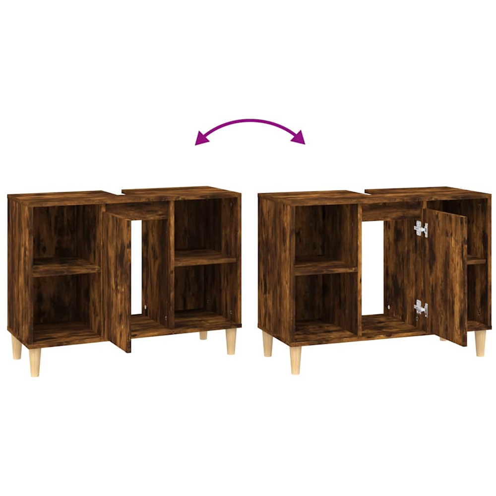 vidaXL Single Door 4 Open Shelf Smoked Oak Bathroom Sink Cabinet Image 7