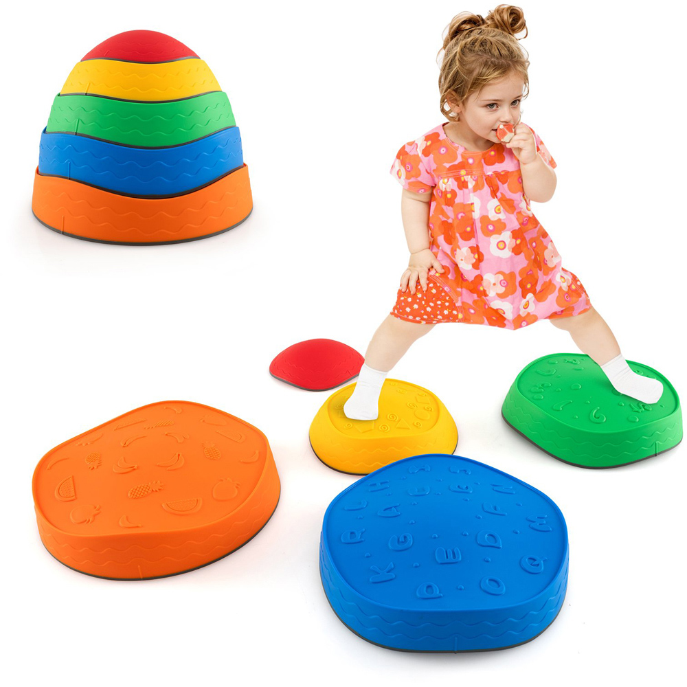 Costway Kids Multicolour 5 Piece Stackable Non Slip Stepping Stone Image 5