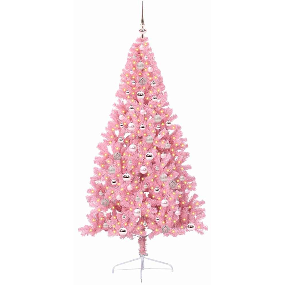 vidaXL Pre-Lit Pink Baubles Pink Artificial Christmas Tree 8ft Image 1