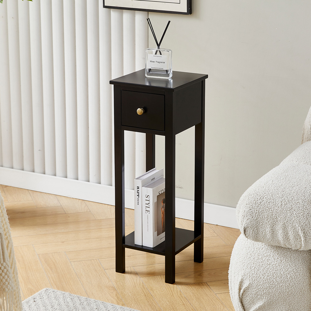 Brooklyn Amelia Single Drawer Single Shelf Black Solid Wooden Bedside Table Image 3