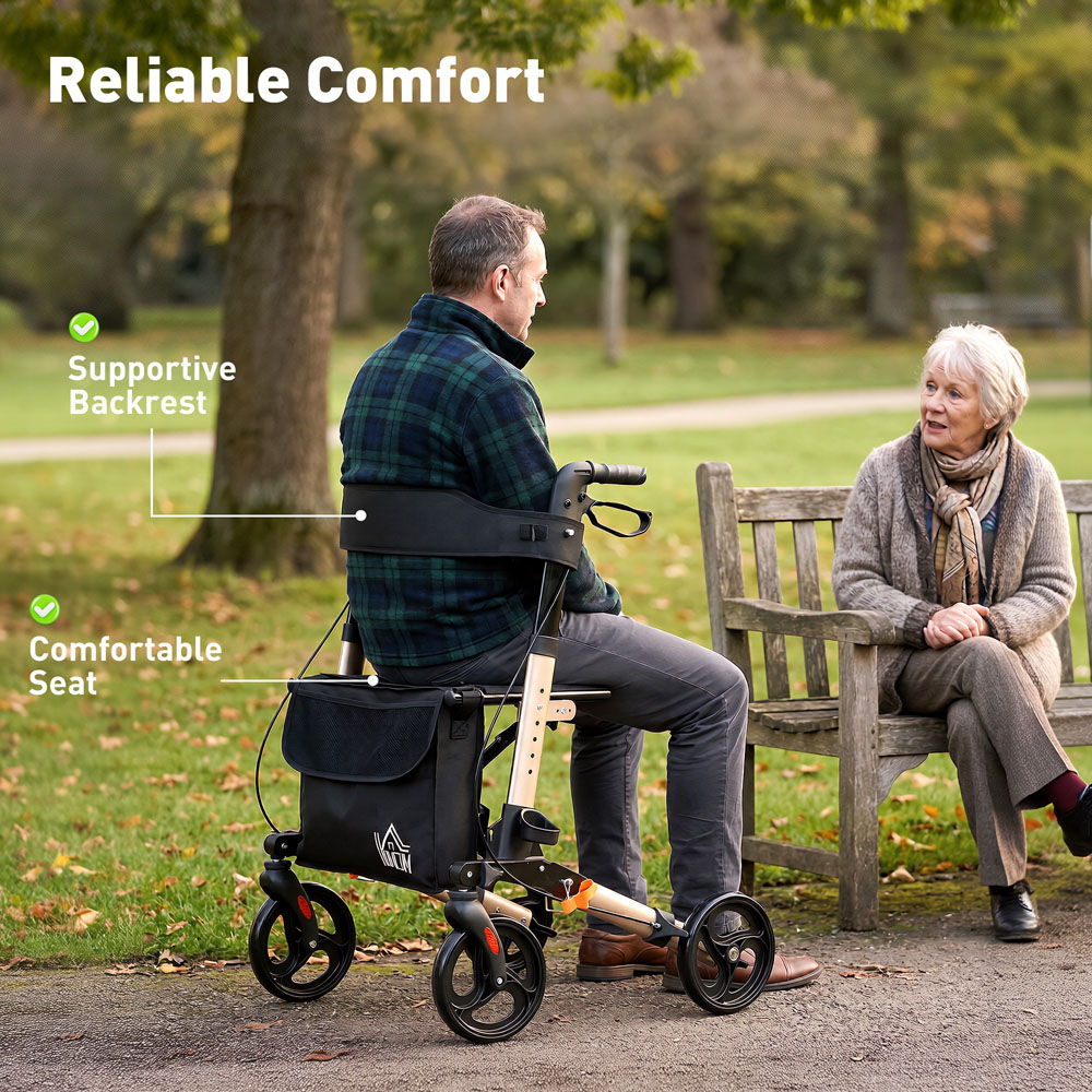 HOMCOM Gold Tone 4-Wheel Foldable Rollator Walker with Seat and Storage Bag Image 5
