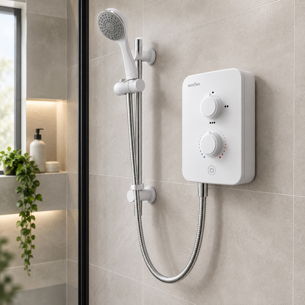 Go Bathrooms Gainsborough Polar White Slim Mono Electric Shower with 3 Power Settings 8500W Image 3