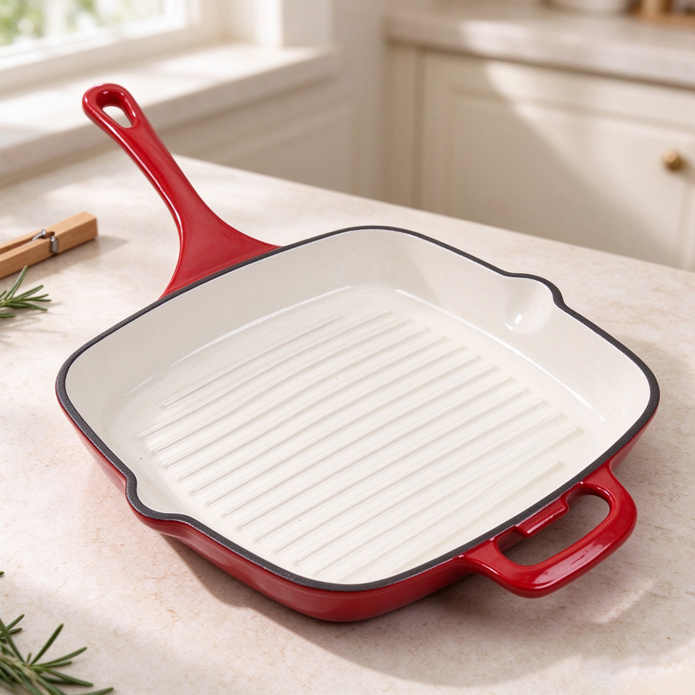 Living and Home 49 x 29cm Gradient Red Enamelled Cast Iron Square Grill Pan Image 7