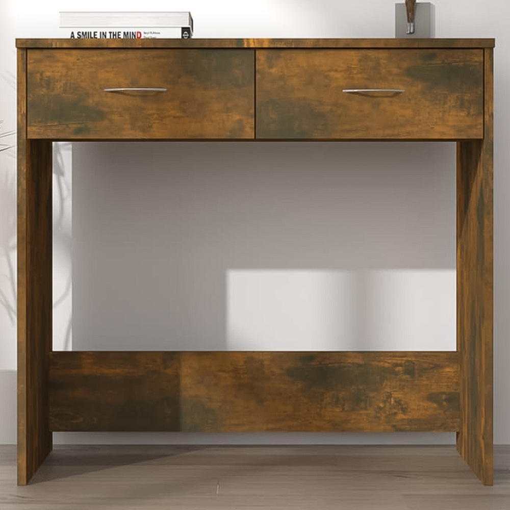 vidaXL 2 Drawer Study Desk Smoked Oak Image 1