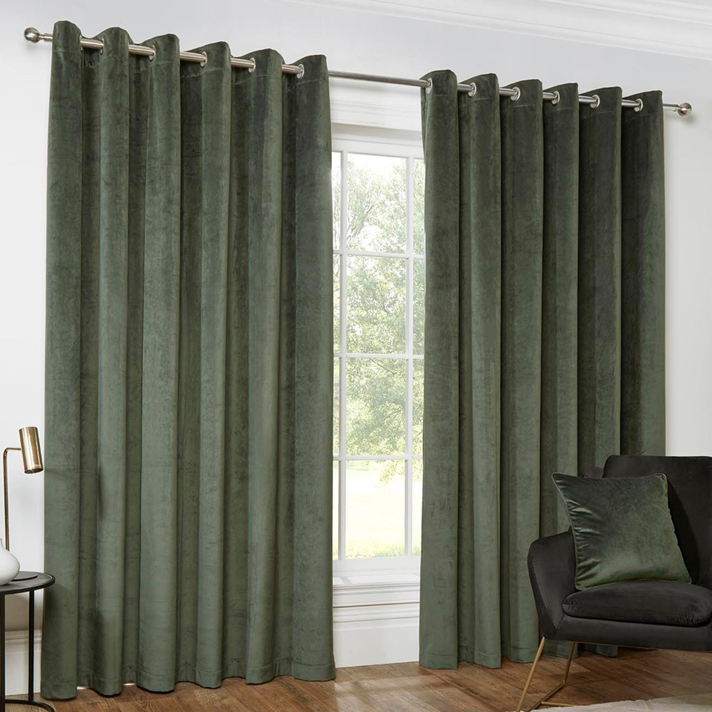 Divante Vermont Velvet Blackout Curtains - Olive / 168cm / 229cm Image 1