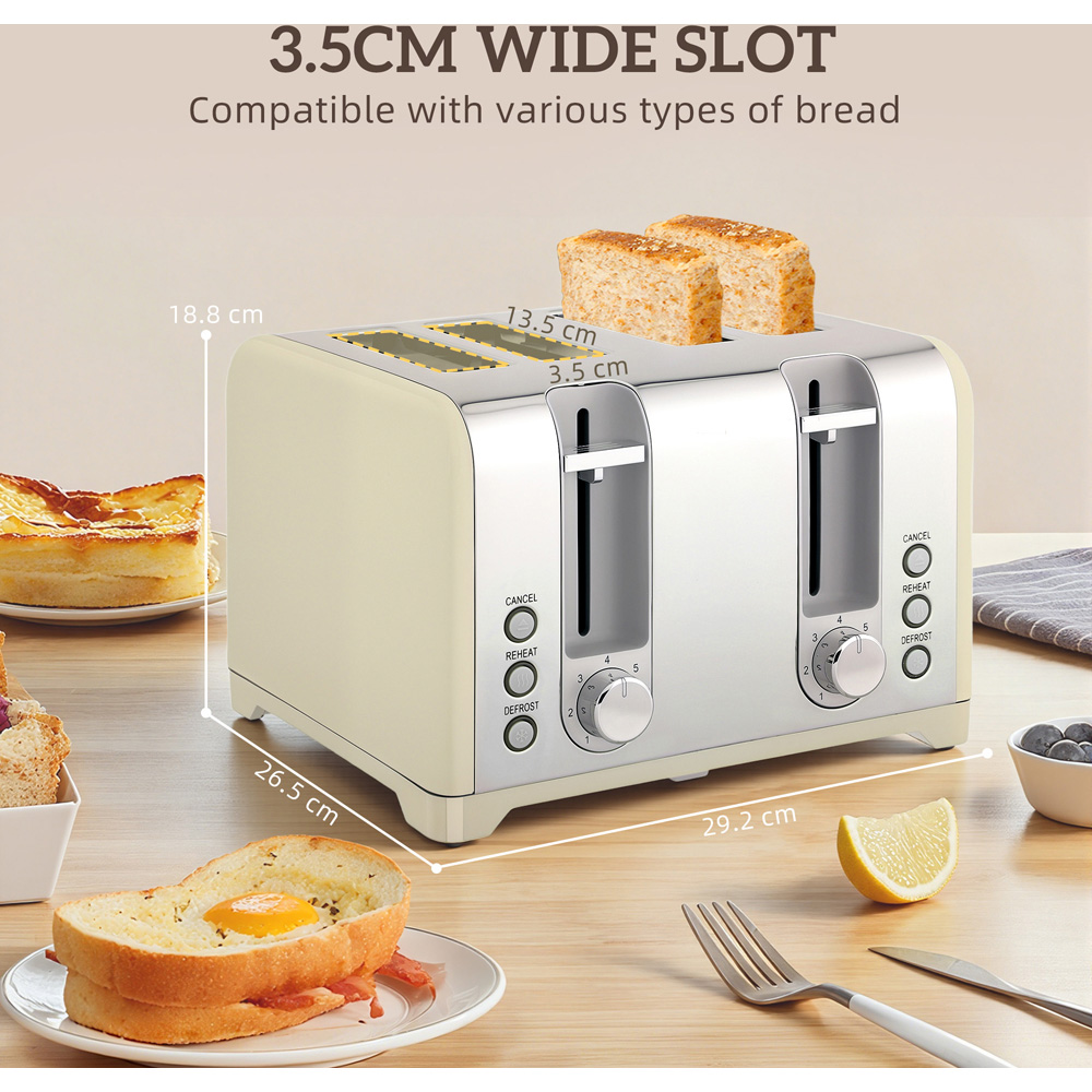 HOMCOM 800-289V70CW Cream Retro 1.7L Kettle and 4 Slice Toaster Set 3000W Image 8
