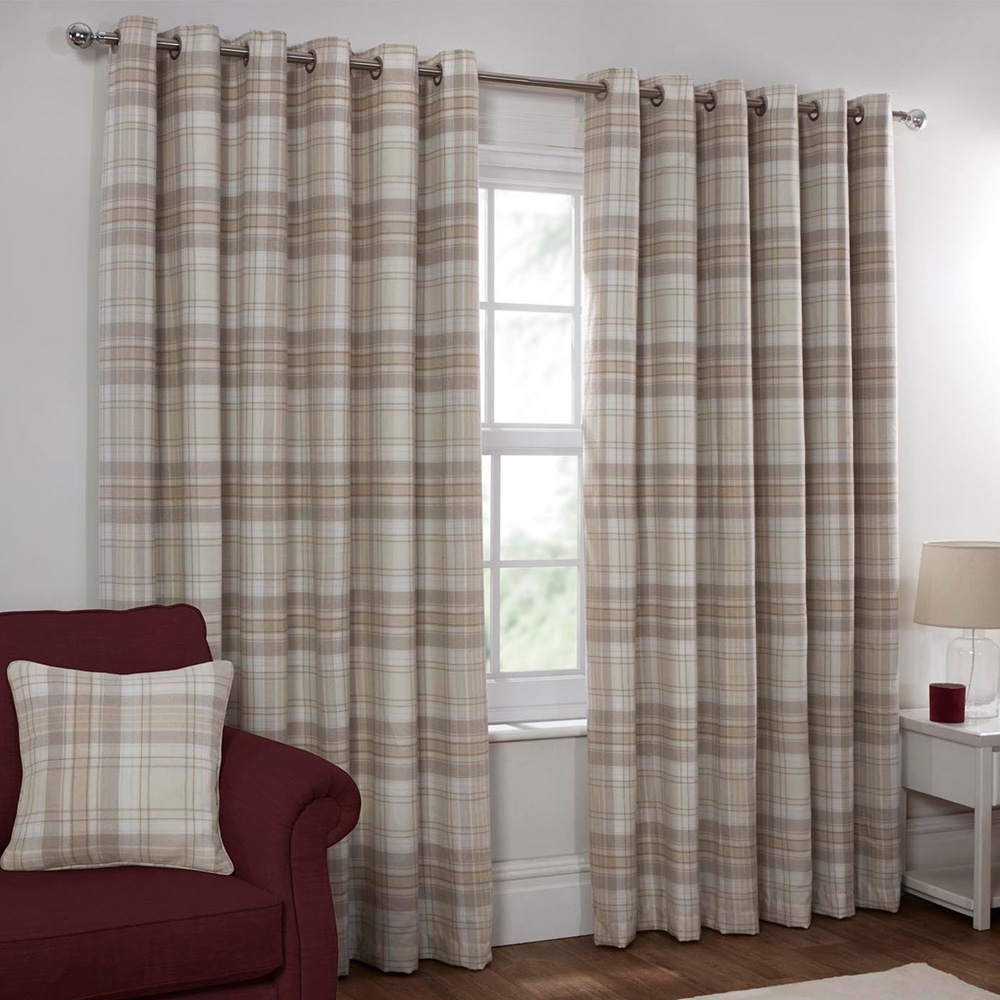 Divante Hatfield Natural Check Blackout Curtains 229cm Image 1