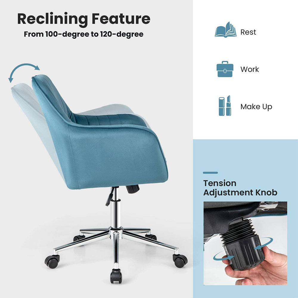 Costway Blue Velvet Adjustable Office Chair Image 7